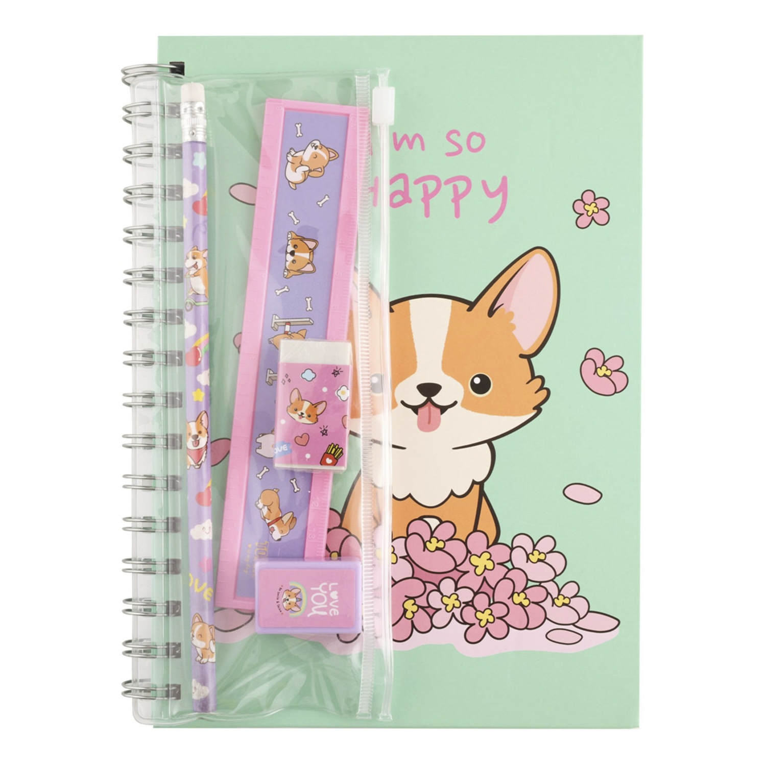 

Набор канцелярских товаров Лента Kids Corgi 5 предметов, Зеленый;розовый;фиолетовый