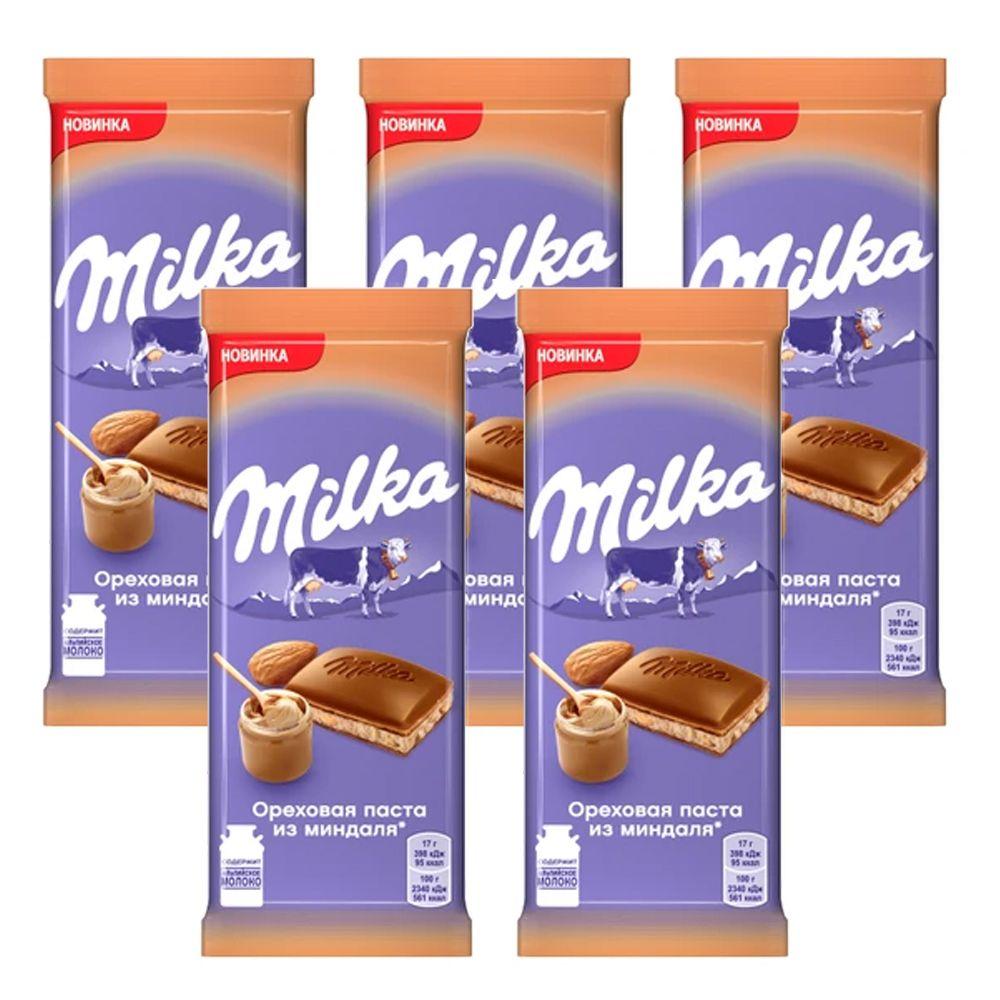 фото Milka шоколад молочный ореховая паста миндаль 85г набор по 5шт