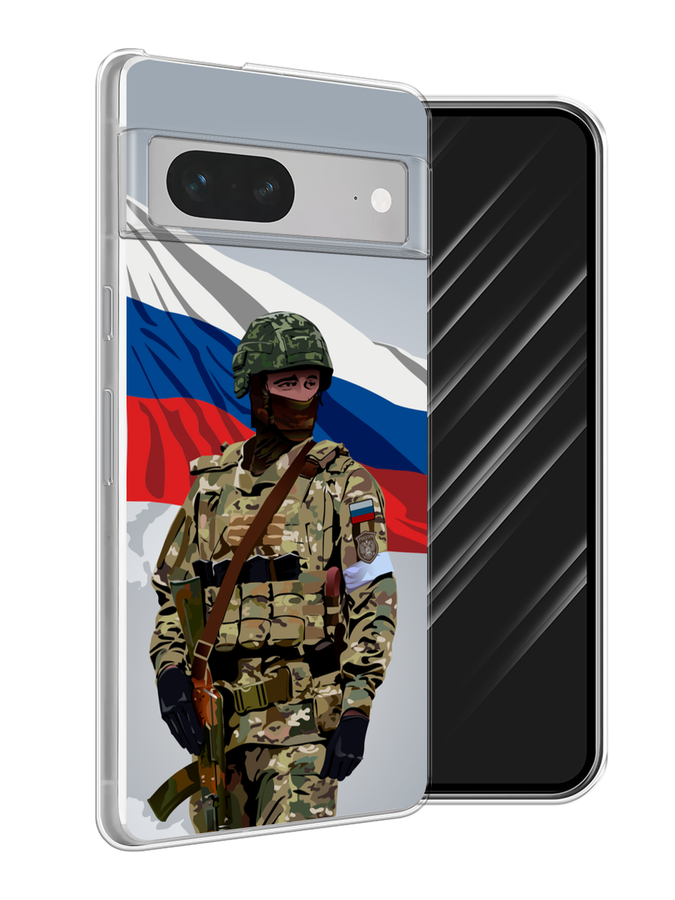 

Чехол Awog на Google Pixel 7 "Солдат с флагом", Белый;синий;красный;зеленый, 271250-1