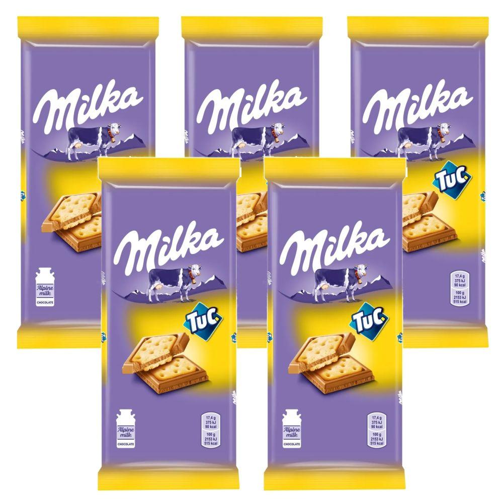 фото Milka шоколад молочный с соленым крекером tuc 87г набор по 5шт