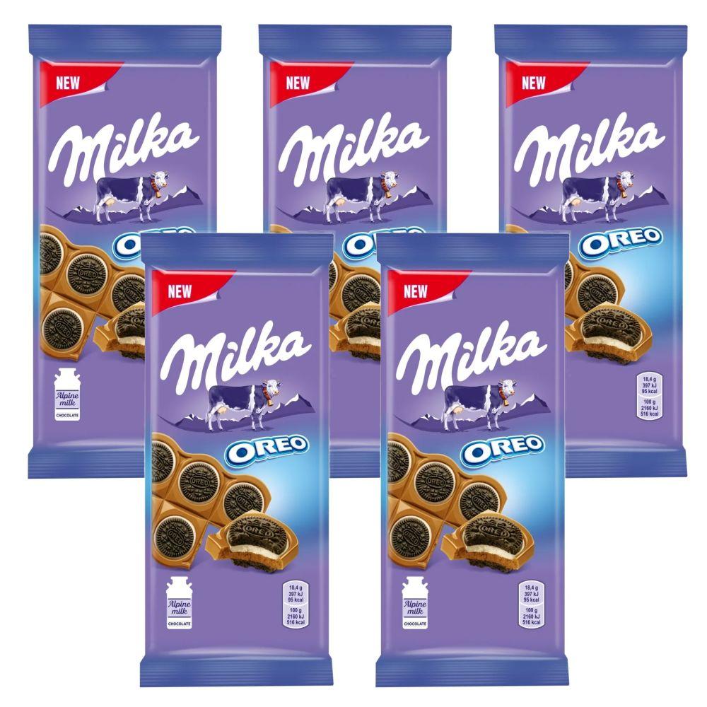 Молочный шоколад MILKA, с круглым печеньем OREO, Ваниль, Флоу-пак, 5шт.*92гр.