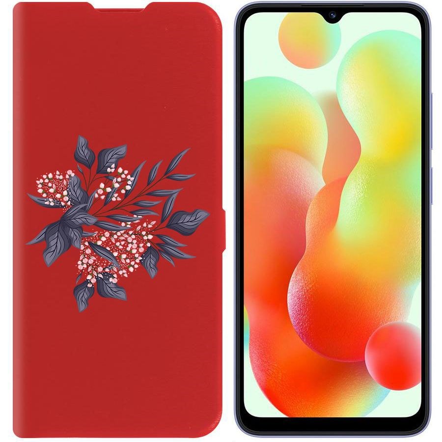 

Чехол-книжка Krutoff Eco Book для Xiaomi Redmi 12C Розовые бутоны (красный)
