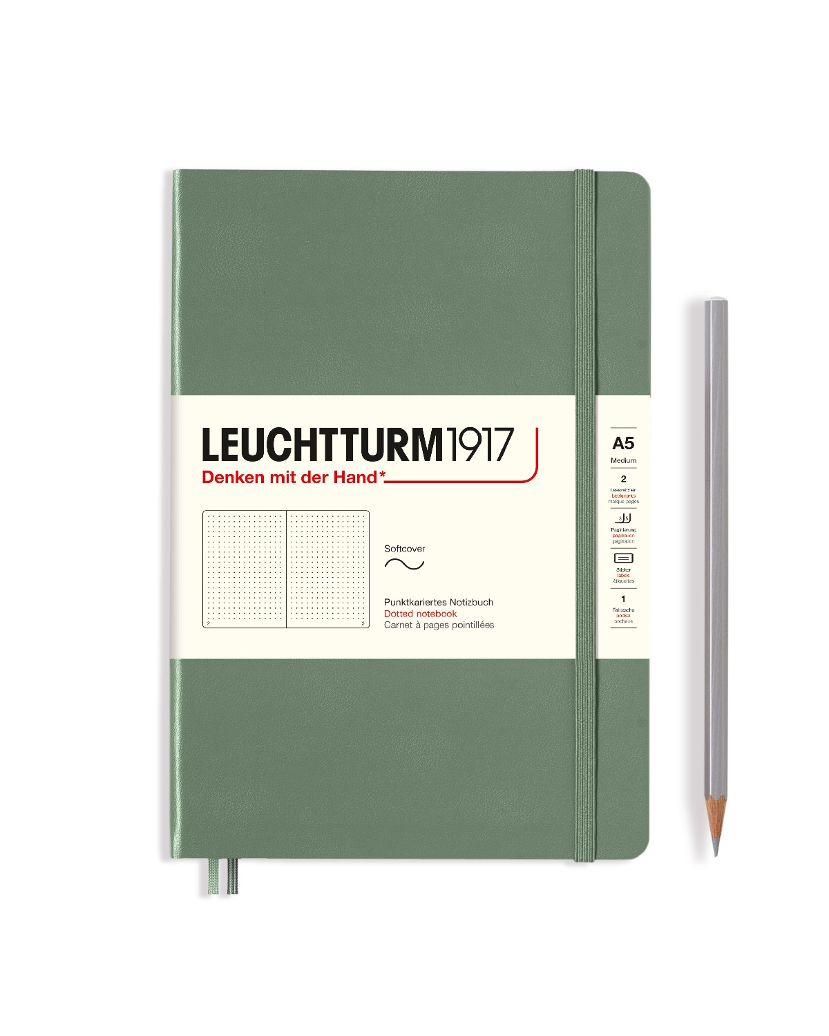 

Блокнот Leuchtturm Smooth Colours А5 (в точку) 61л оливковый мягкая обложка