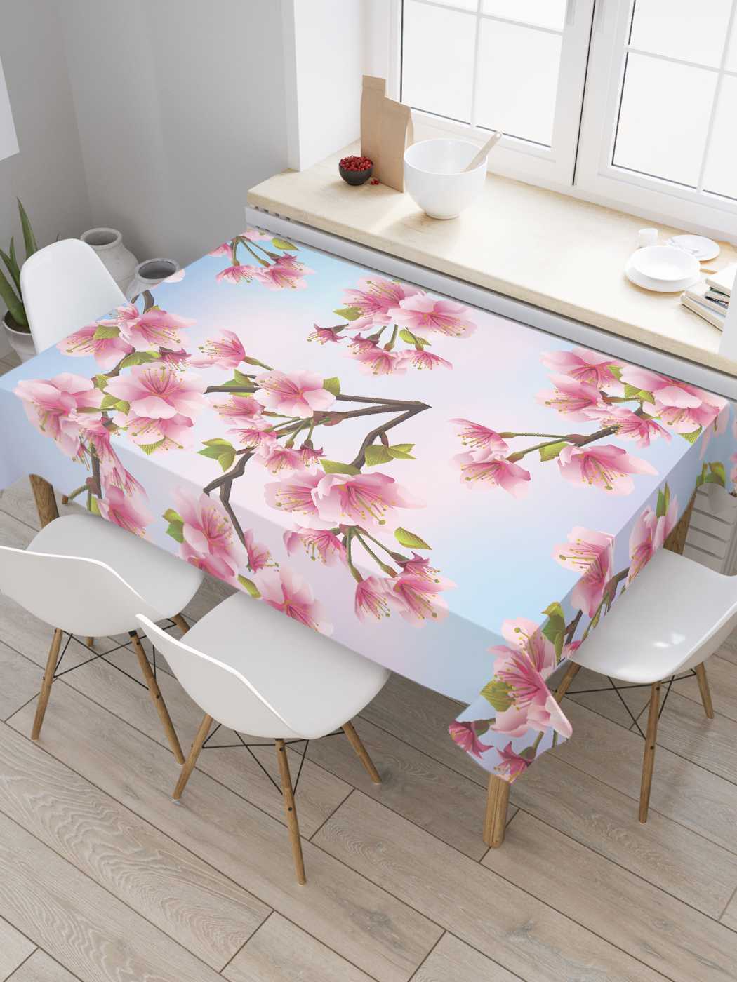 

Скатерть прямоугольная JoyArty "Вишневый цвет" из сатена, 180x145 см, Розовый, Вишневый цвет