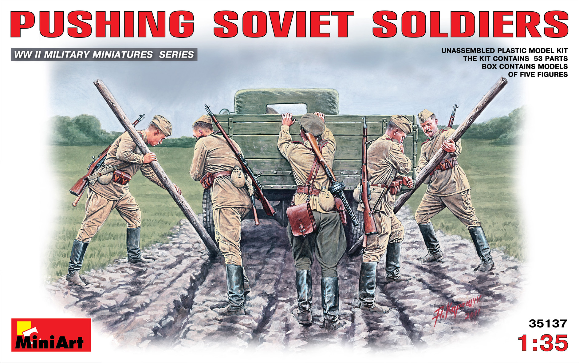 

Сборная модель MiniArt 1/35 Толкающие советские солдаты 35137