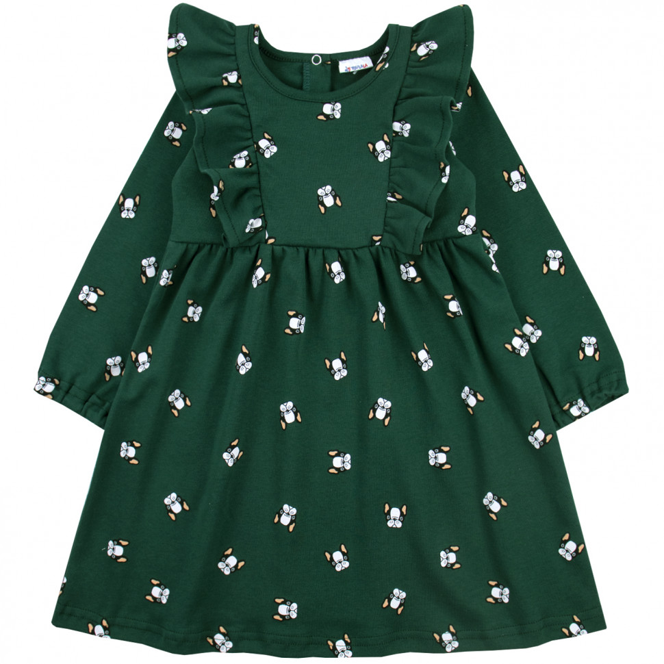 Платье детское YOULALA Собачки, зеленый, 122