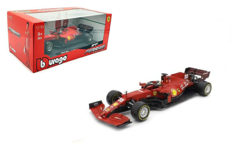 фото Машина bburago 1:18 ferrari sf21 №55 с фигуркой пилота c. sainz 18-16809