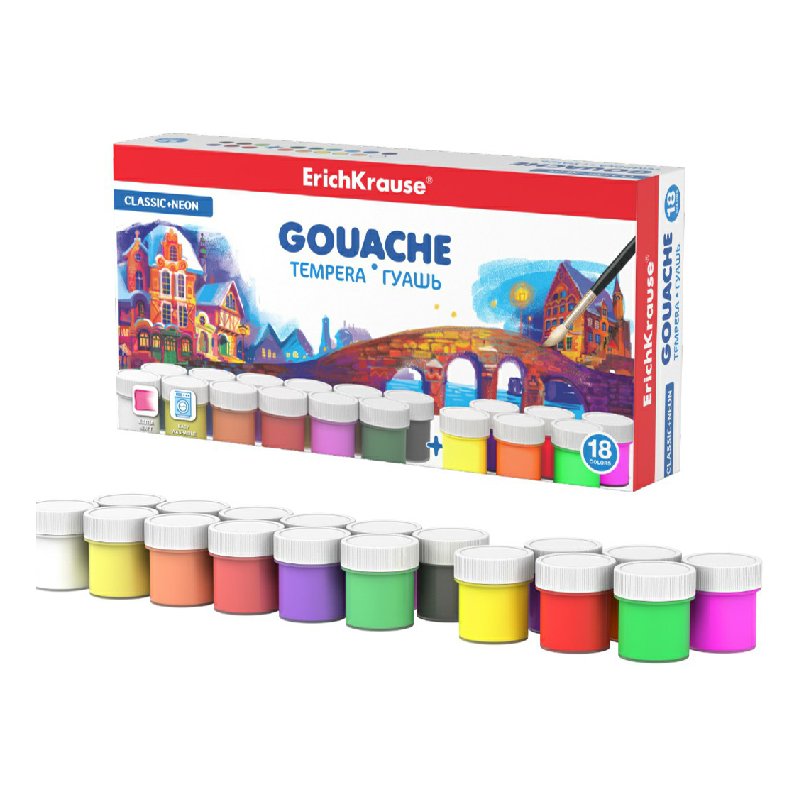 

Гуашь ErichKrause Classic + Neon 18 цветов по 20 мл, Разноцветный