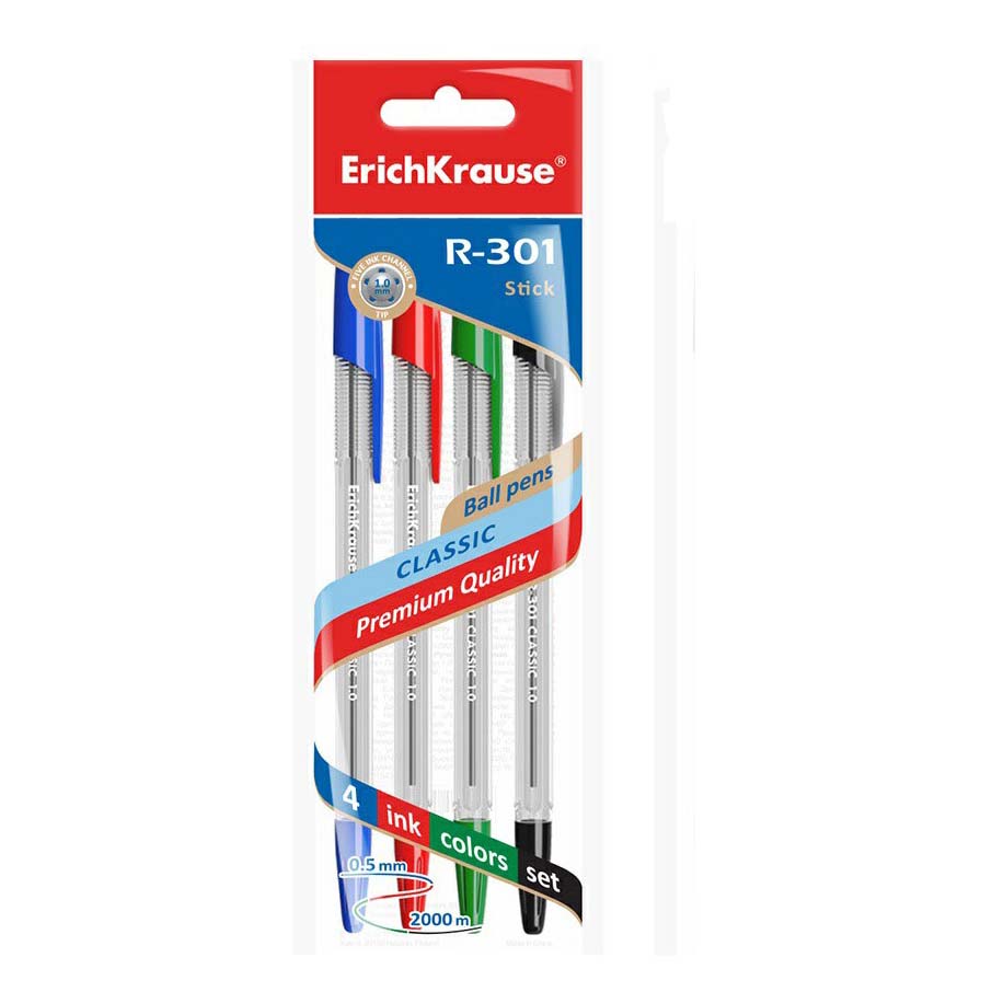 

Ручки шариковые Erich Krause Classic Stick 1,0 мм 4 цвета 4 шт