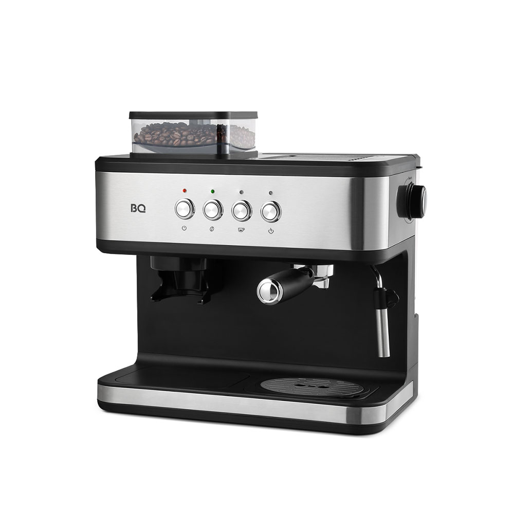 Рожковая кофеварка BQ CM1003 серебристая, черная рожковая кофеварка krups xp444c10 серебристая черная