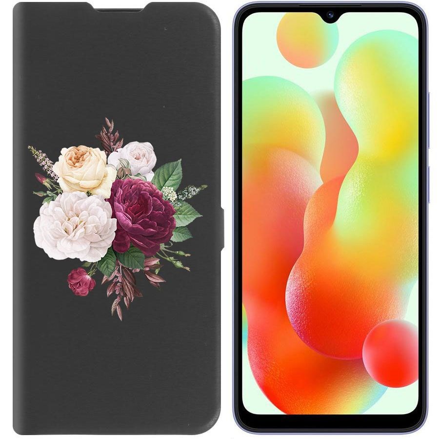 

Чехол-книжка Krutoff Eco Book для Xiaomi Redmi 12C Цветочная композиция (черный)