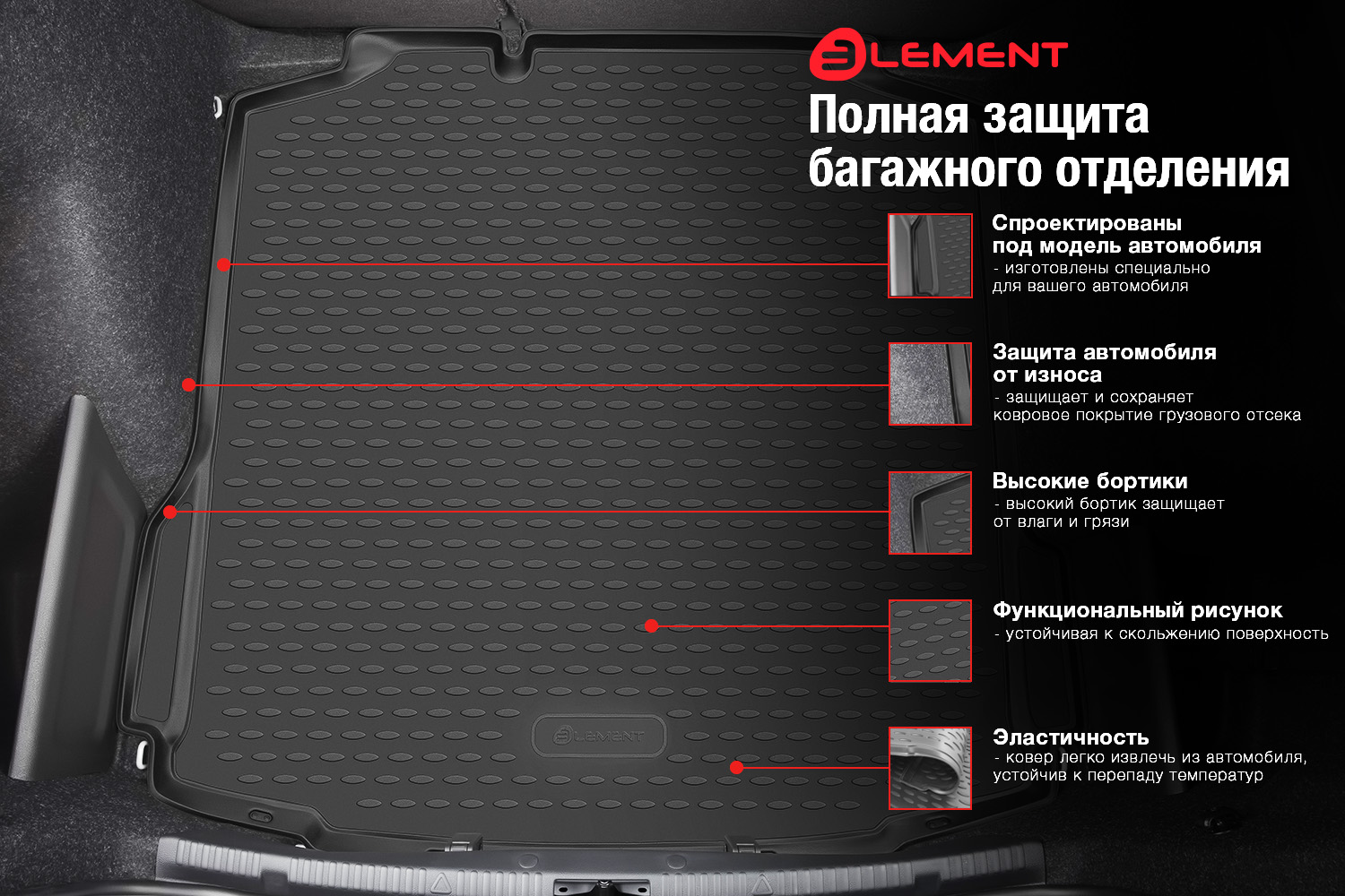 

Коврик в багажник Element для BAIC X35 2023 Внедорожник 5 дв 1шт Икс 35, в багажник