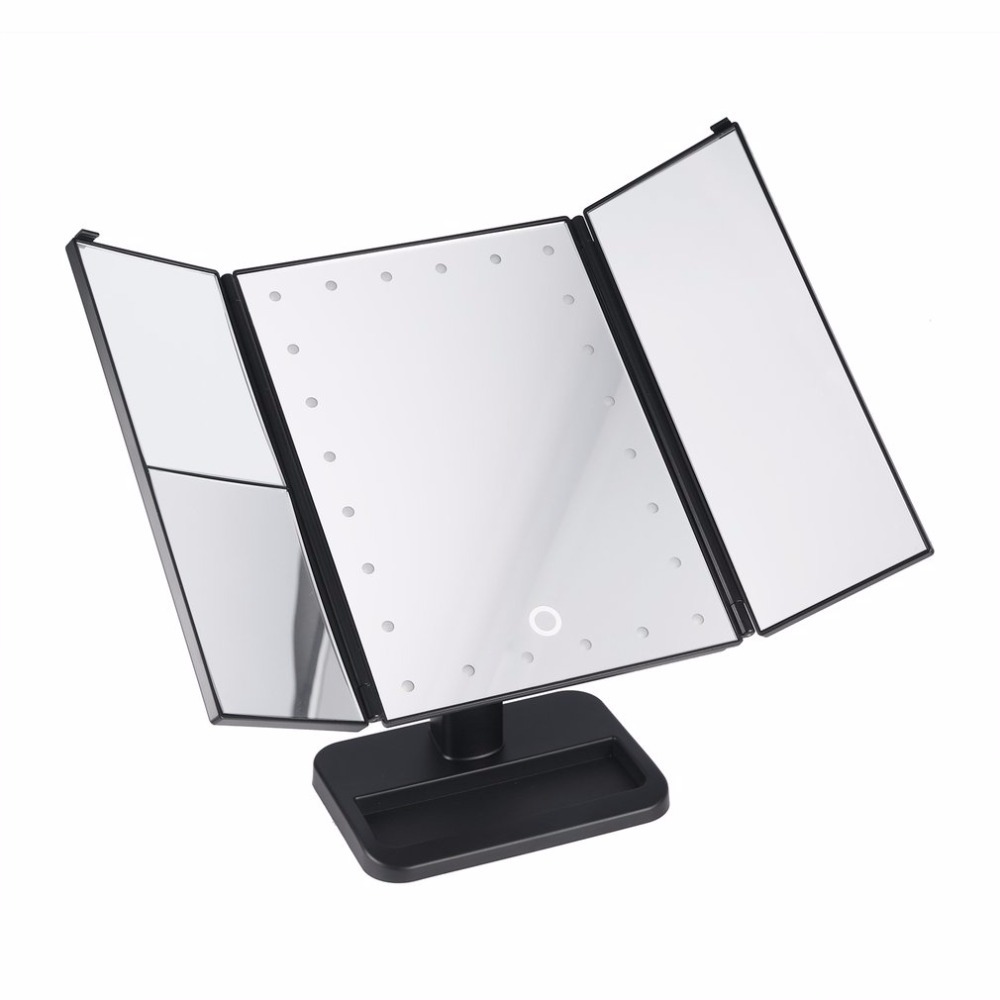 Косметическое раскладное зеркало с подсветкой Large Led Mirror 22L, черное