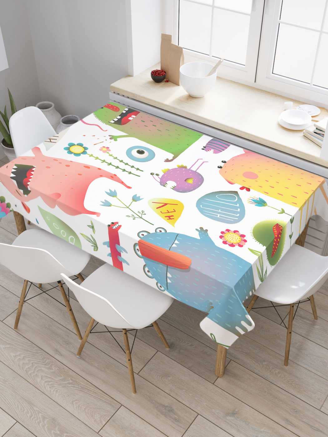 

Скатерть прямоугольная JoyArty "Веселые чудики" из сатена, 180x145 см, Синий, Веселые чудики