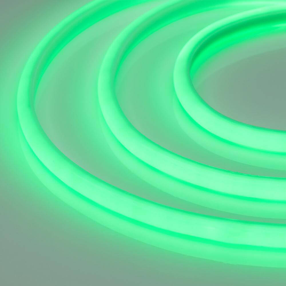 фото Светодиодная лента гибкий неон arlight 14,4w/m 180led/m 2835smd зеленый 5m