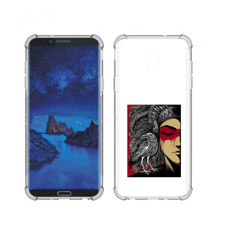 

Чехол MyPads Tocco для Samsung Galaxy J7 (2018) девушка с вороном в абстракции, Прозрачный, Tocco