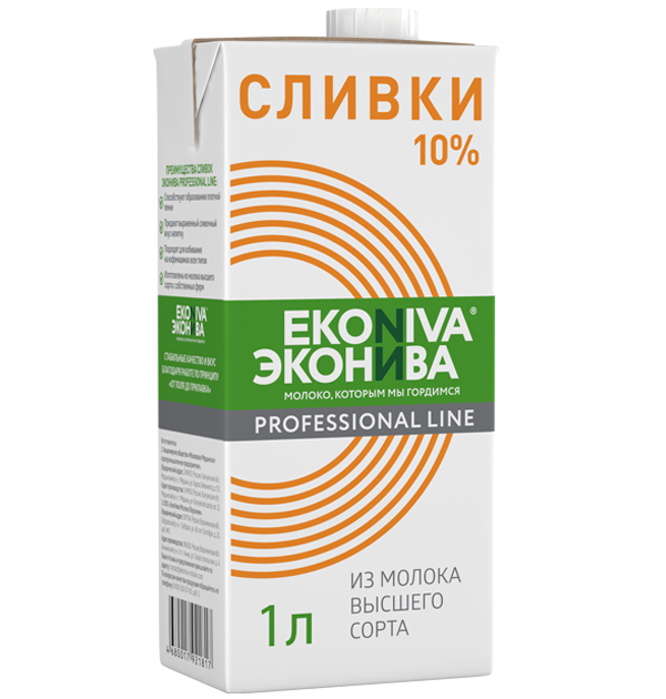 Сливки питьевые ЭкоНива Professional Line ультрапастеризованные 10% 1 л