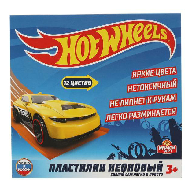 

Пластилин MultiArt Hot Wheels неоновый 12 цветов 180 г, Разноцветный