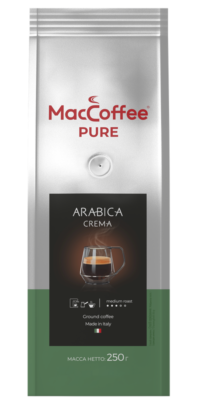 Кофе молотый MacCoffee PURE Arabica Crema, жареный, натуральный, 250 г (Италия)