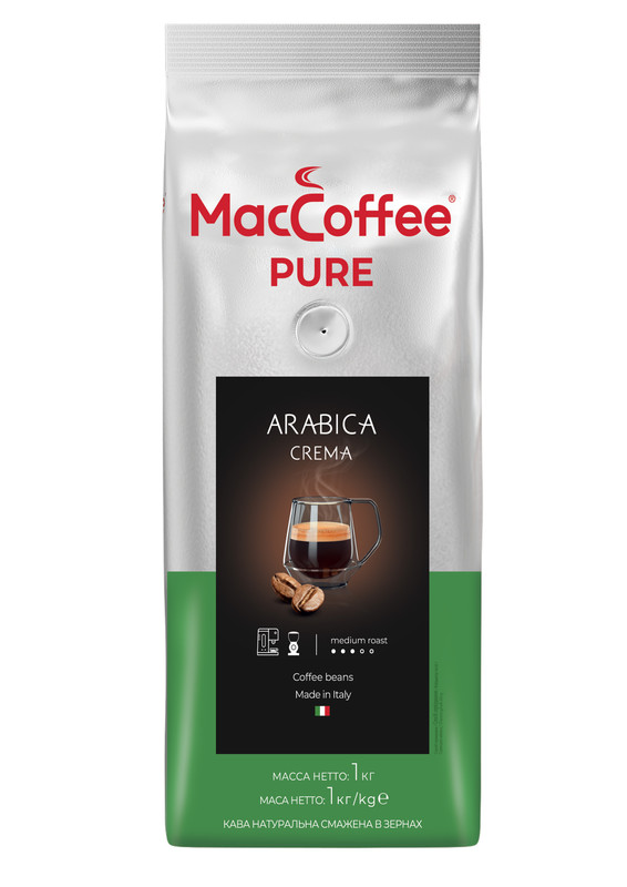 Кофе в зернах MacCoffee Pure Арабика Крема 1000 гр пакет с клапаном (Италия)