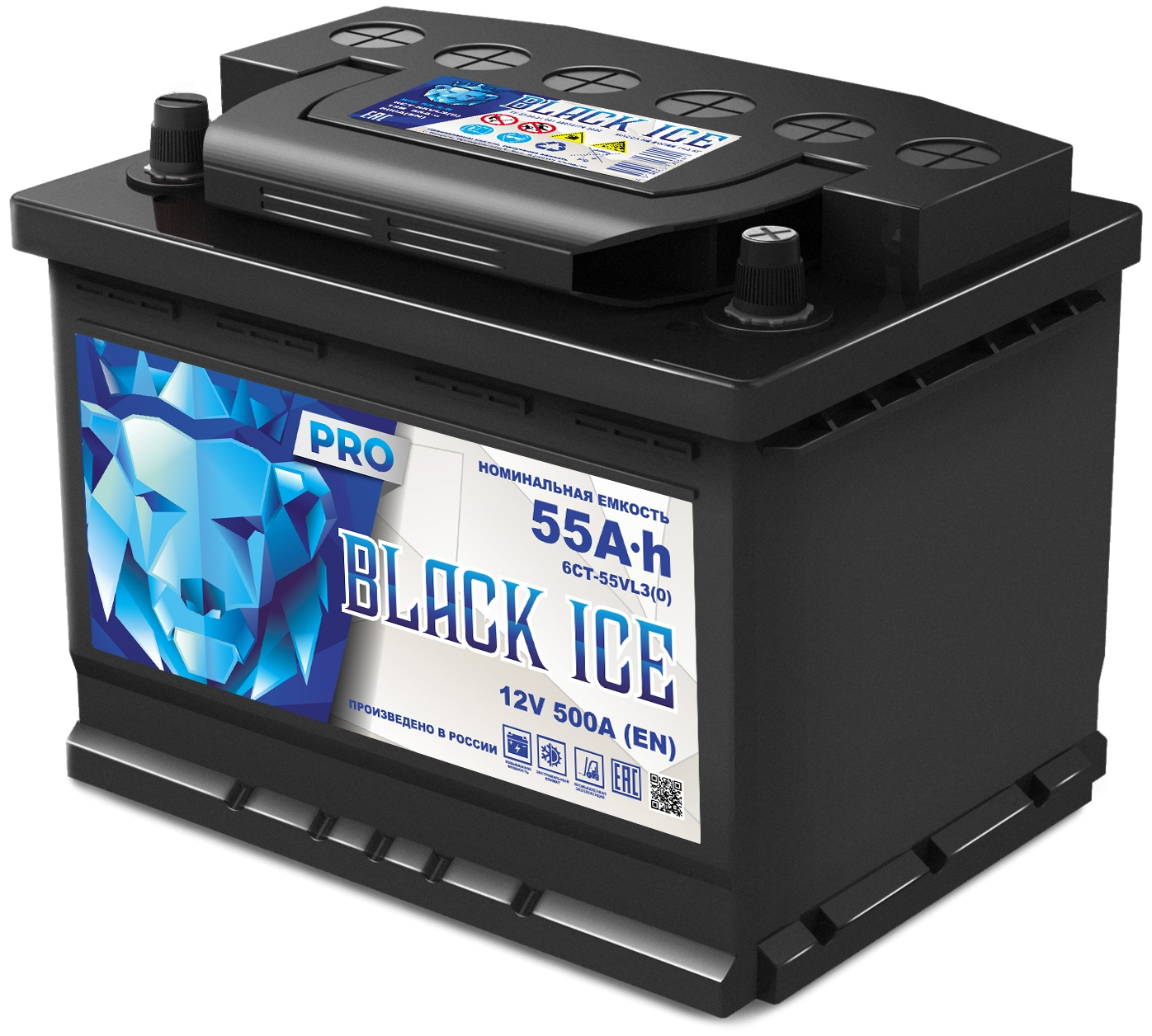 Автомобильный аккумулятор BLACK ICE Pro 6СТ-55.0 VL