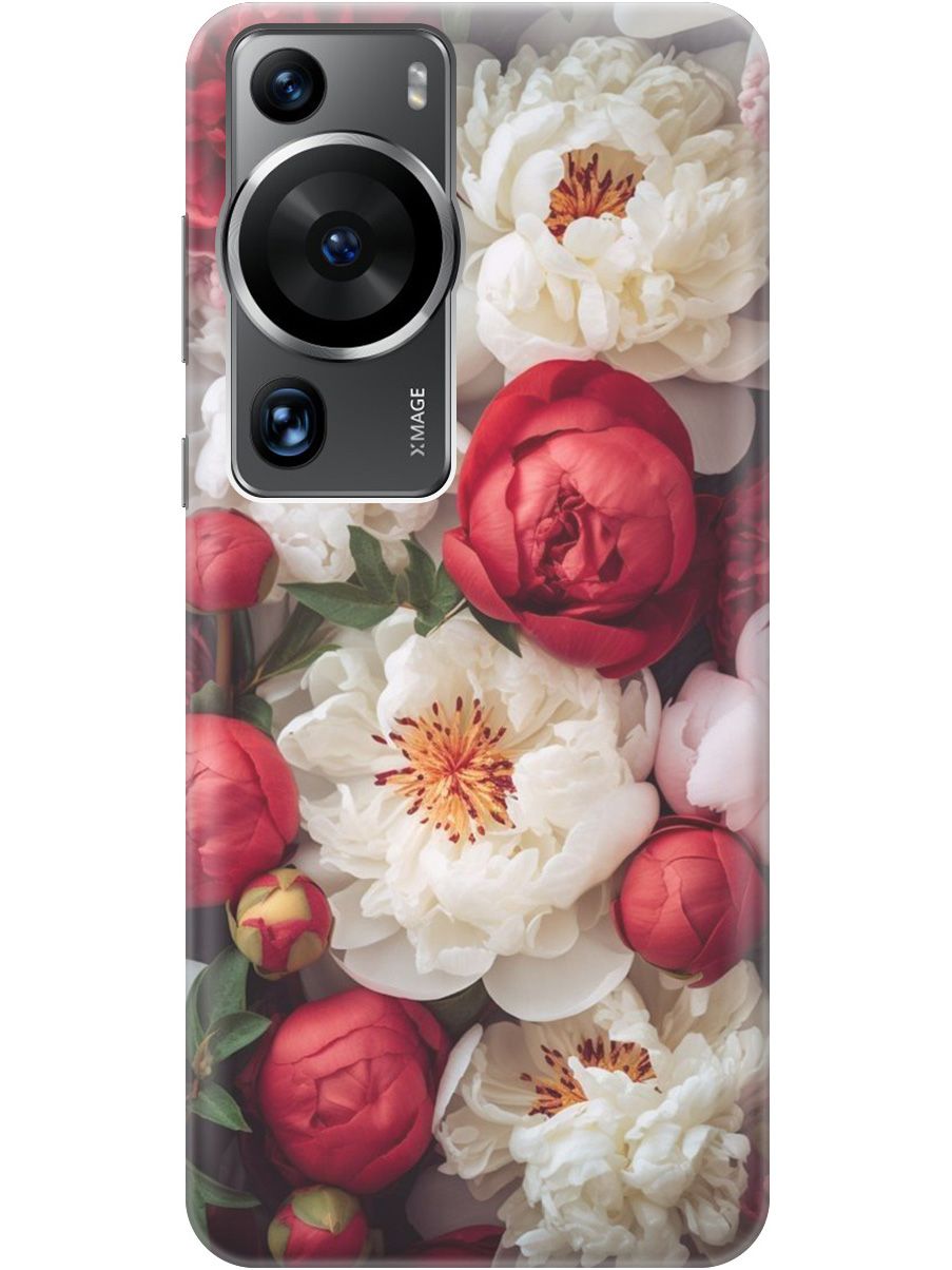

Силиконовый чехол на Huawei P60 Pro с рисунком "Красно-белые пионы", Белый;красный, 20001421