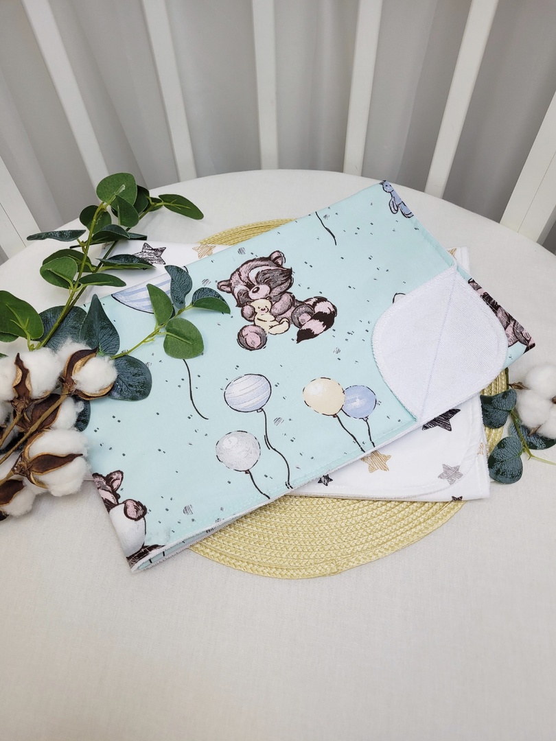 Набор пеленок непромокаемых Еноты на мятном 2шт 70*100см.