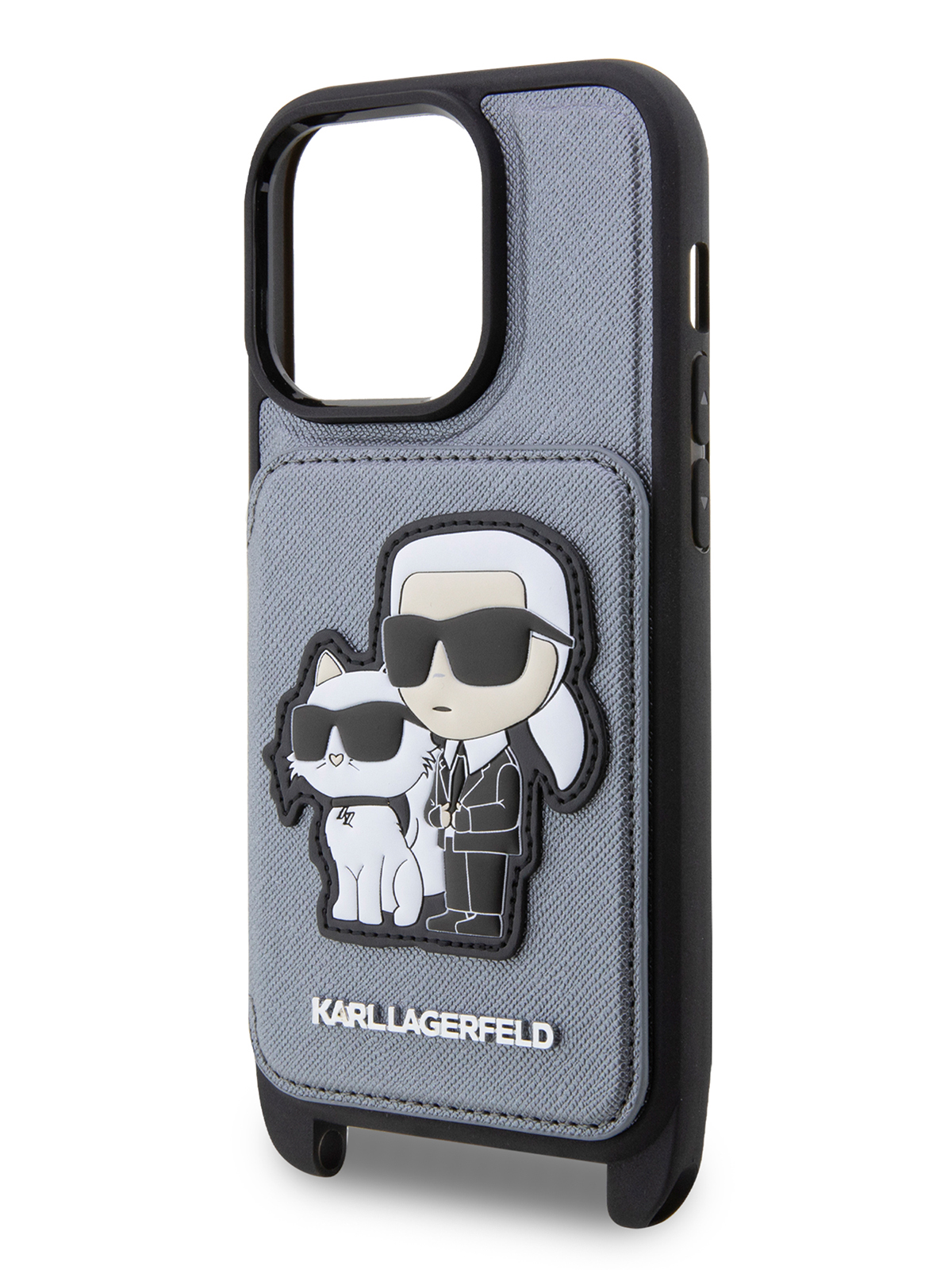 Чехол Karl Lagerfeld для iPhone 14 Pro Max из экокожи со шнурком, Silver