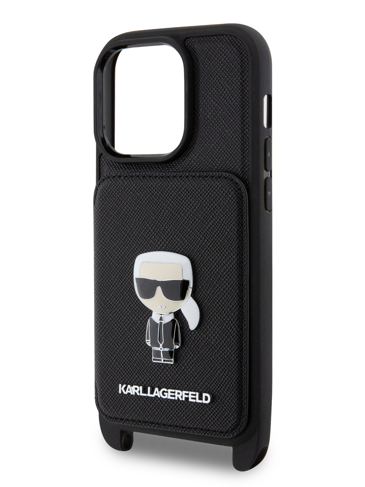 Чехол Karl Lagerfeld для iPhone 14 Pro из экокожи с ремешком, Black