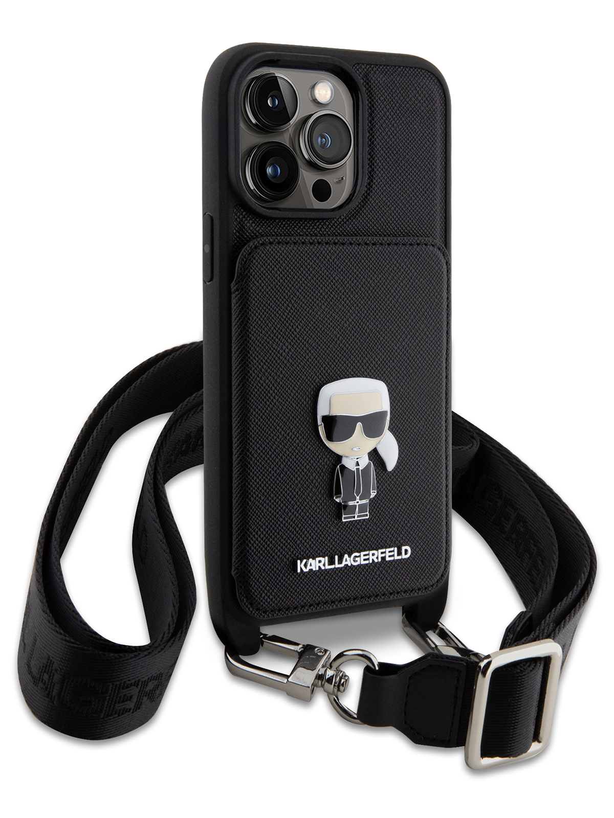 Чехол Karl Lagerfeld для iPhone 14 Pro Max из экокожи с ремешком, black