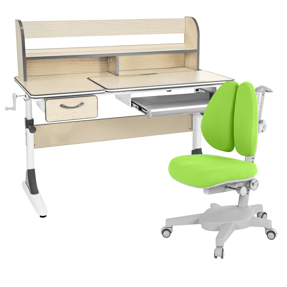 Комплект парта Anatomica Study-120 Lux клен/серый с зеленым креслом Armata Duos