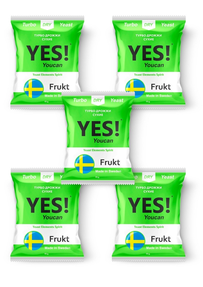 

Спиртовые турбо дрожжи YES! Frukt, 5х45гр (5 штук в комплекте), Frukt