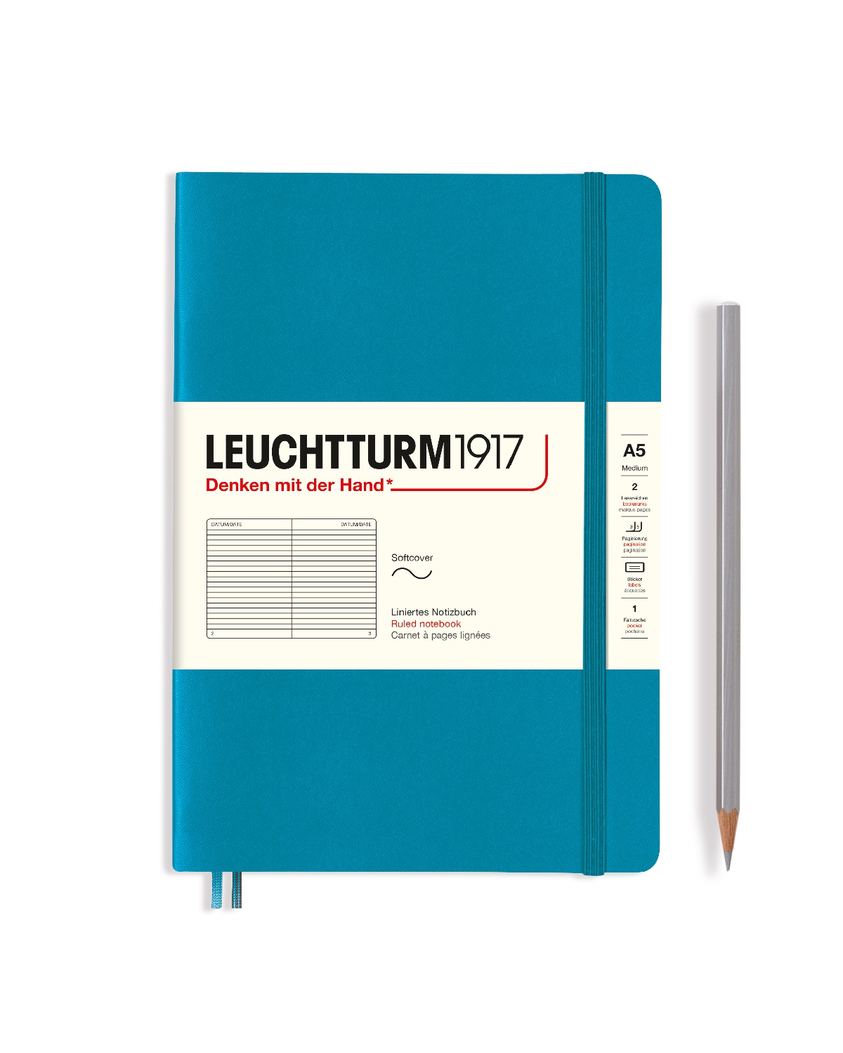 

Блокнот Leuchtturm Smooth Colours А5 (в линейку) 61л синий океан мягкая обложка