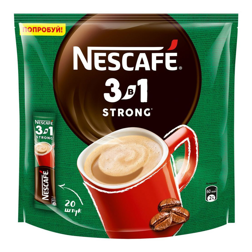 Кофейный напиток Nescafe 3 в 1 Крепкий растворимый 145 г 20 шт 17₽