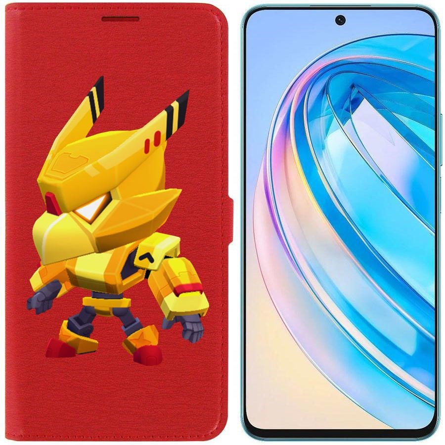 

Чехол-книжка Krutoff Eco Book для Honor X8a Brawl Stars-Ворон Золотой Меха (красный)