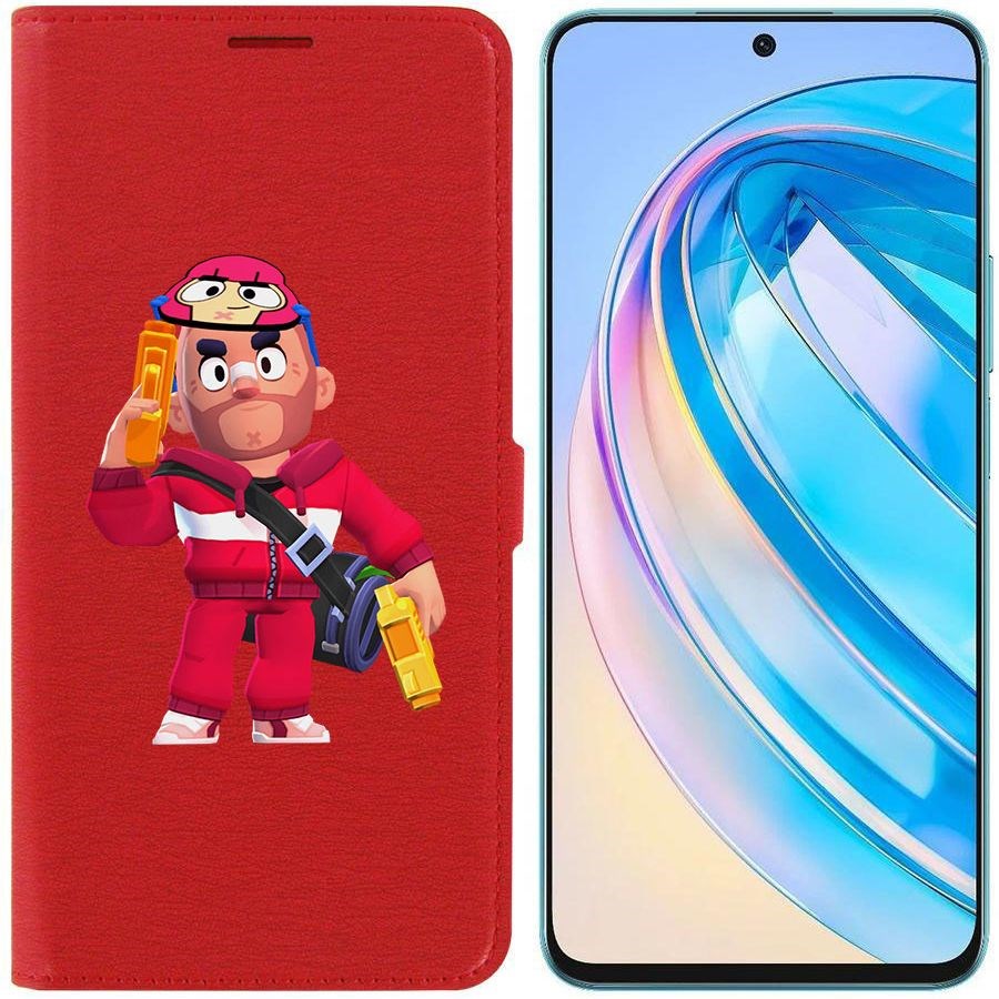 

Чехол-книжка Krutoff Eco Book для Honor X8a Brawl Stars-Красавчик Кольт (красный)