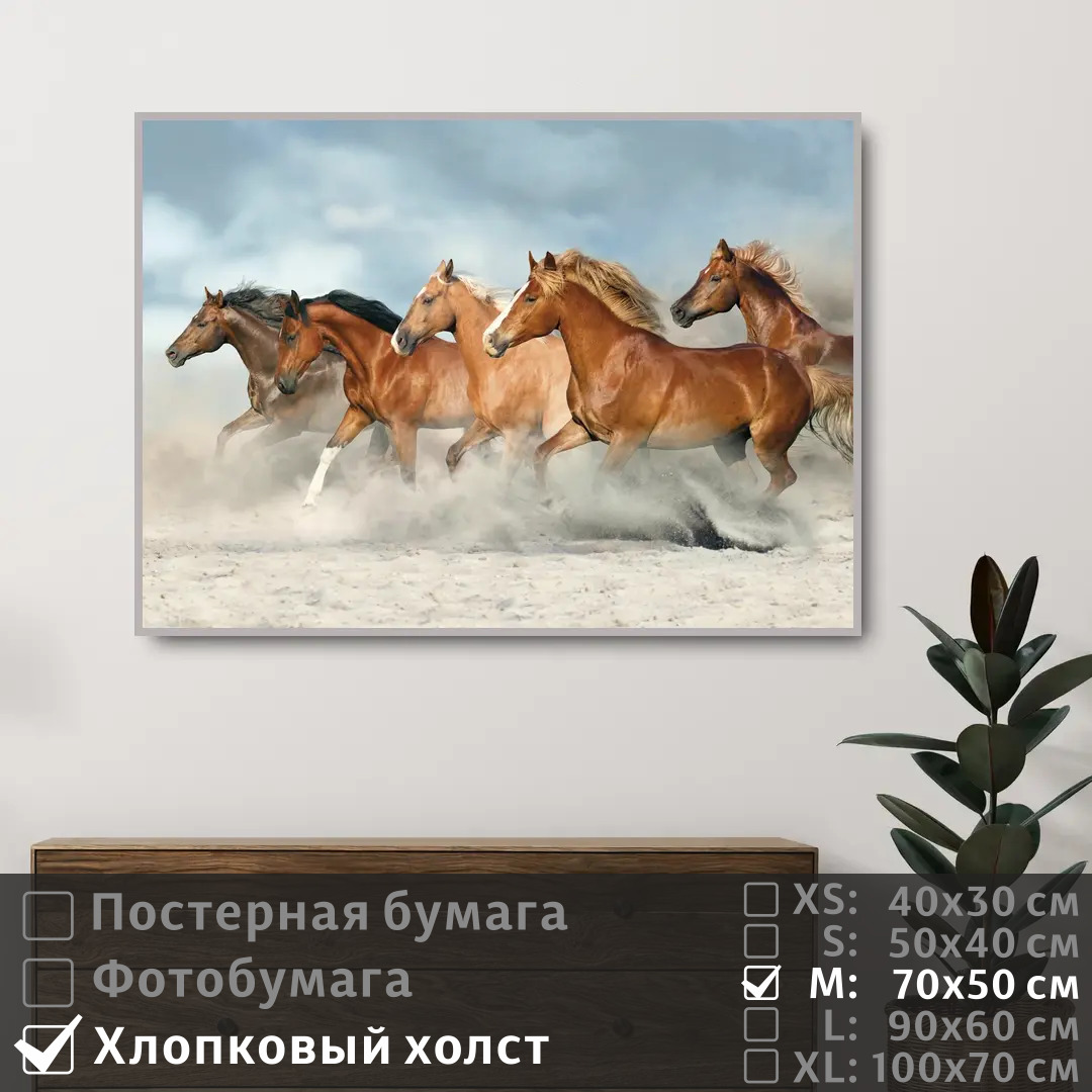 

Постер на холсте ПолиЦентр Лошади скачут по песку 70х50 см, ЛошадиСкачутПоПеску