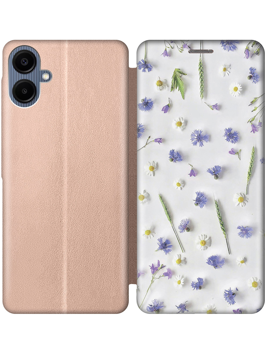 

Чехол-книжка на Samsung Galaxy A06 с принтом "Ромашки и колоски" золотой, Золотистый;белый;зеленый;фиолетовый, 786717522