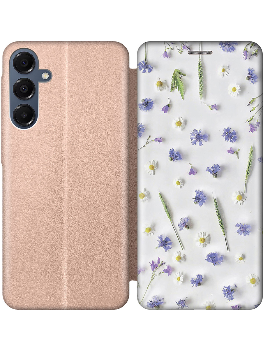 

Чехол-книжка на Samsung Galaxy A16 с принтом "Ромашки и колоски" золотой, Золотистый;белый;зеленый;фиолетовый, 786721722
