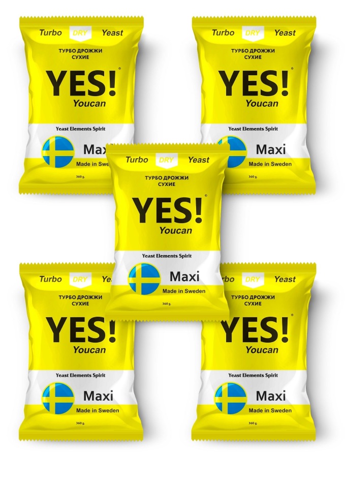 

Спиртовые турбо дрожжи YES! Maxi, 5х360гр (5 штук в комплекте), Maxi