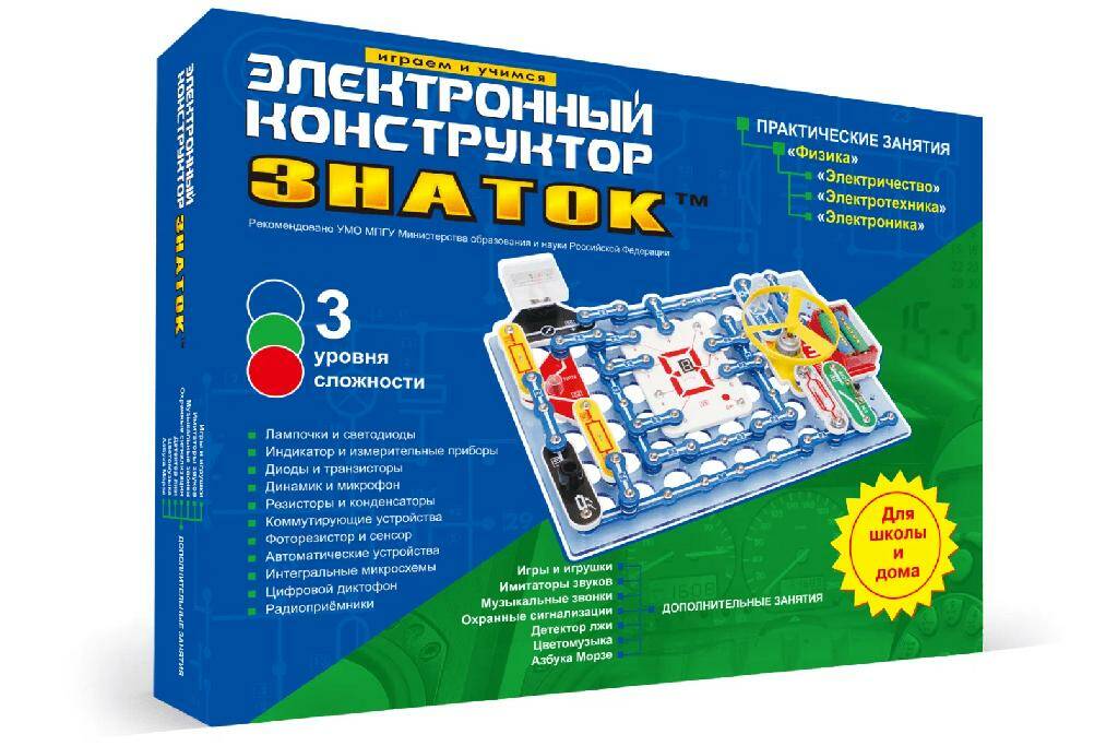 

Конструктор электронный для девочек, мальчиков, школьников ЗНАТОК 999 схем + Школа 70006