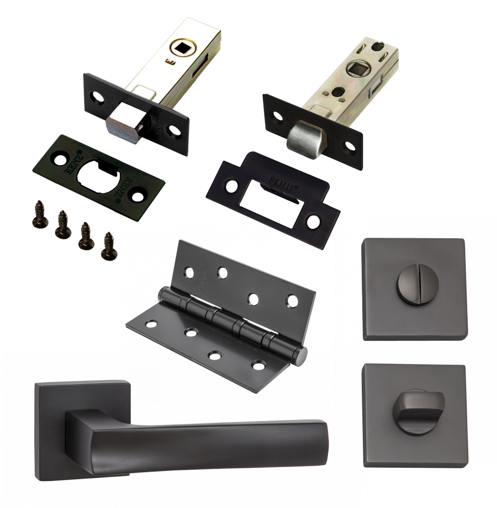 

Комплект для межкомнатной двери PAULINIDOR ручки 527-03 + защелка 5-45 plastic + заверт, Черный, 527-035-45AL03BK454SBL