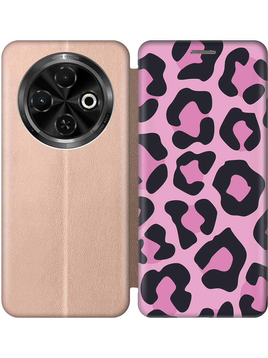 

Чехол-книжка на Tecno Spark 30C с принтом "Паттерн розовый леопард" золотой, Золотистый;розовый;черный, 786716332