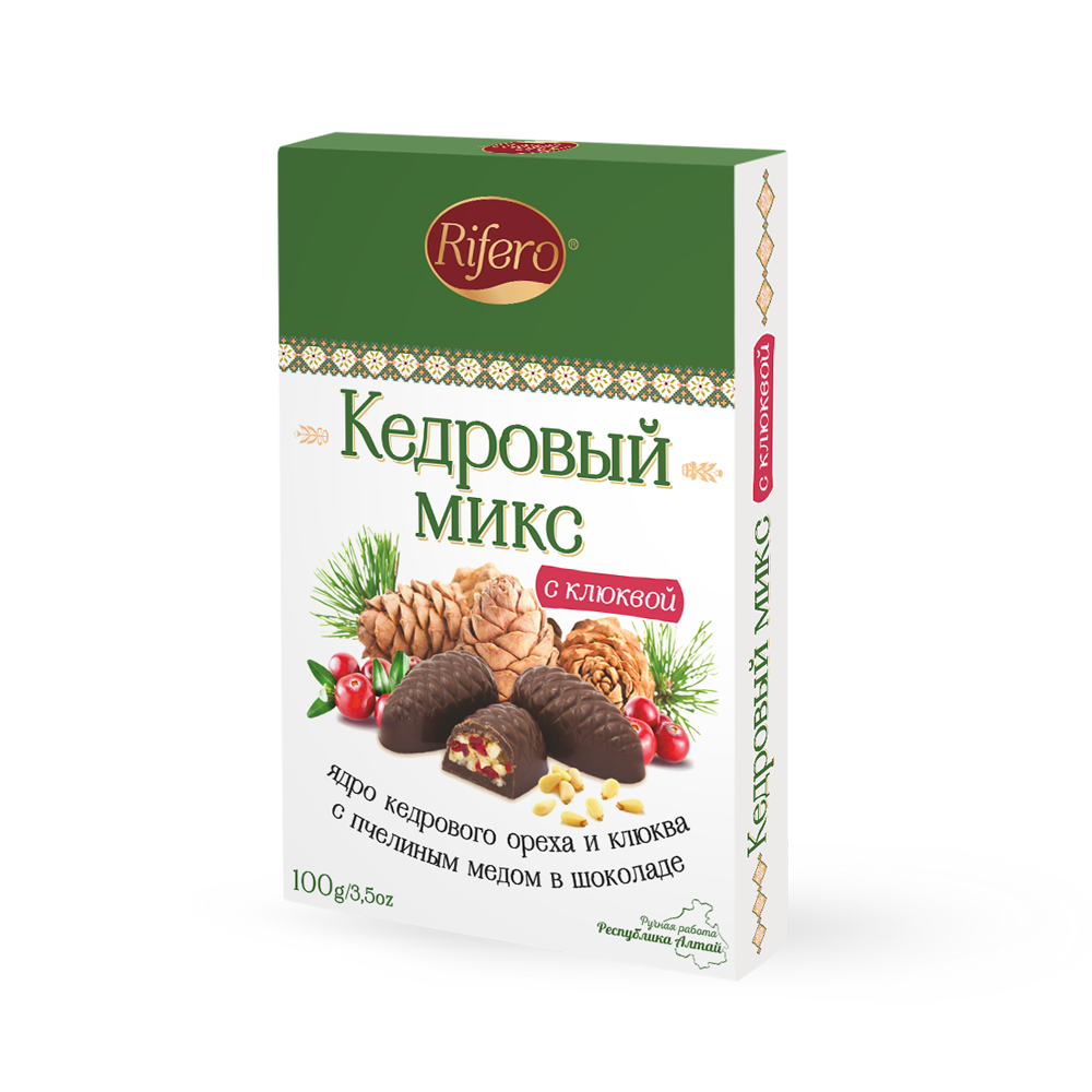 Натуральные шоколадные конфеты Кедровый Микс с клюквой Rifero Россия