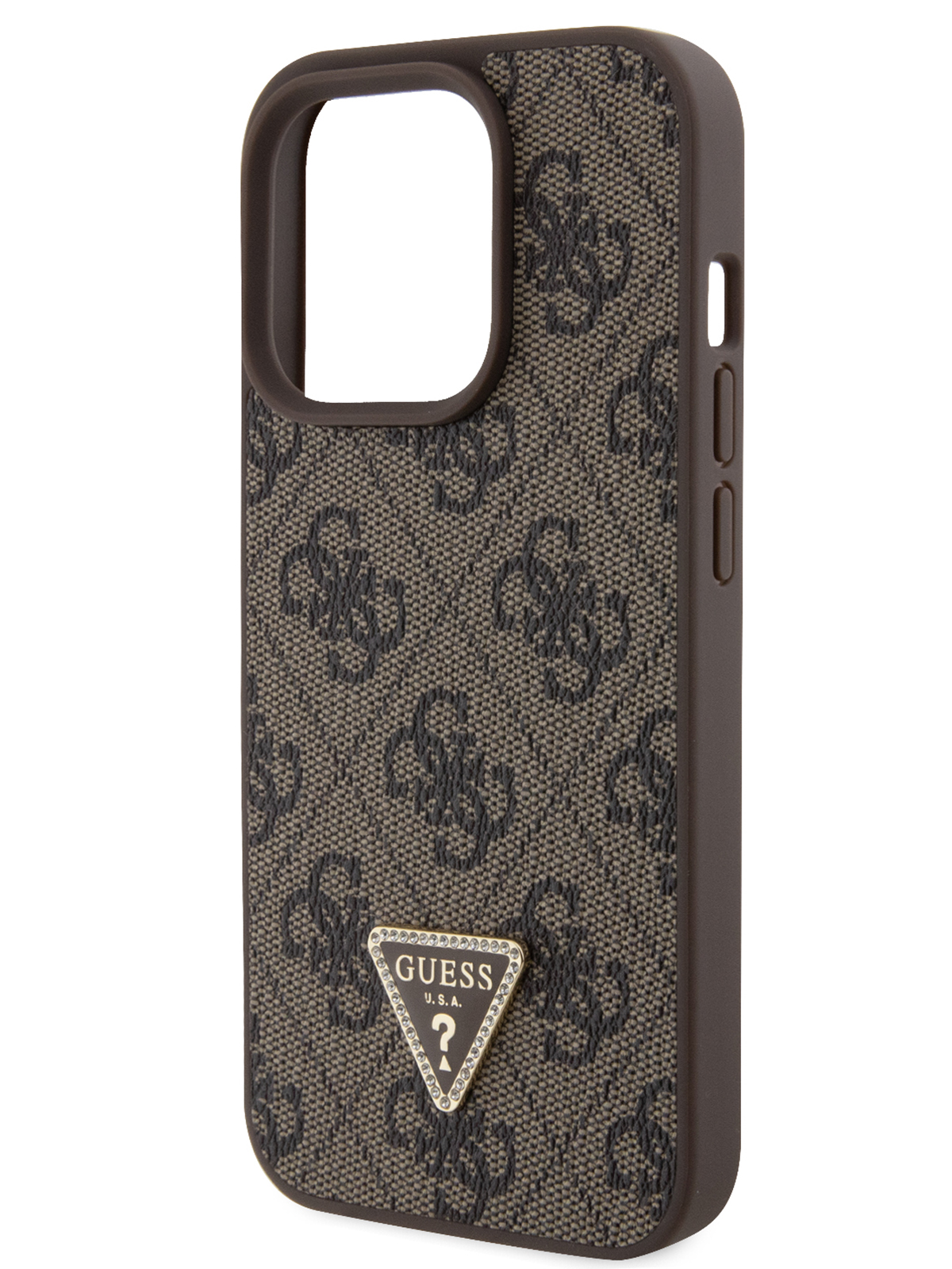 Чехол Guess для iPhone 15 Pro Max с ремешком 4G Triangle Diamond, коричневый