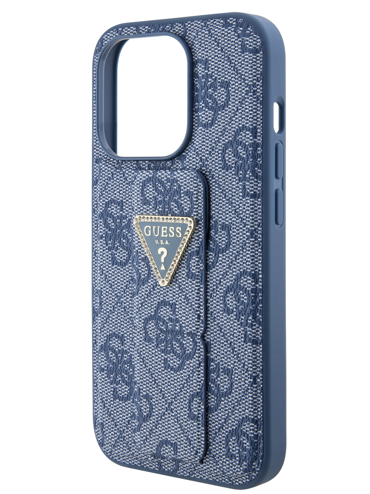 

Чехол Guess для iPhone 15 Pro с ремешком и функцией подставки Triangle Diamond, синий