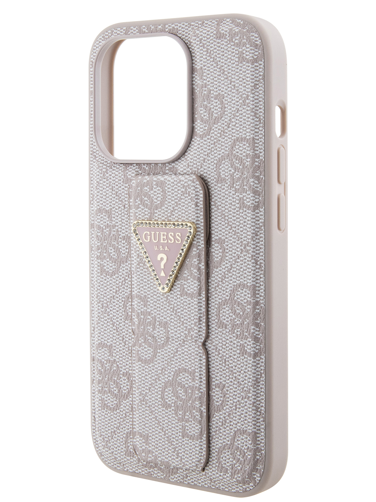 Чехол Guess для iPhone 15 Pro с ремешком и функцией подставки Triangle Diamond 600014596172 розовый