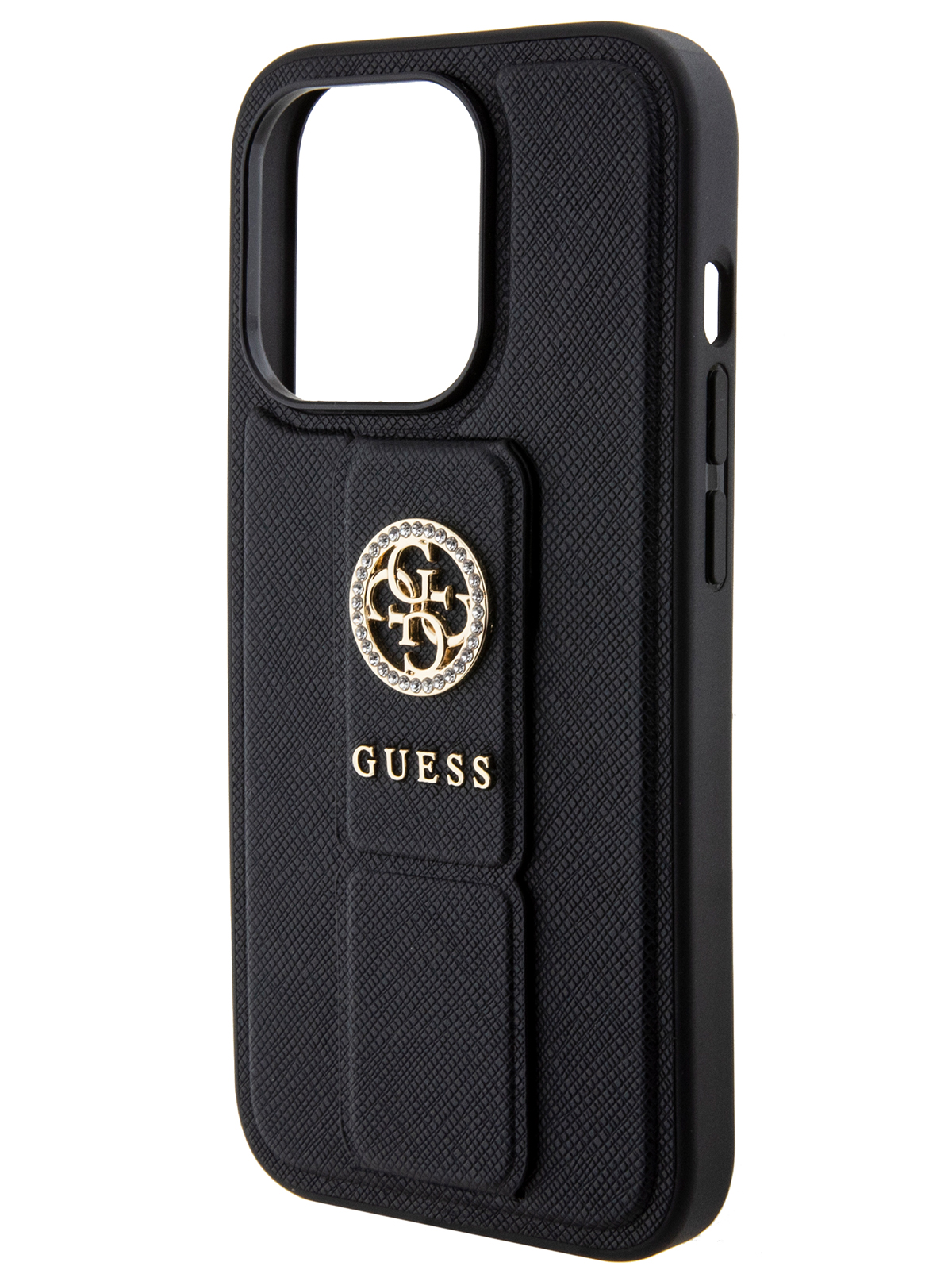 

Чехол Guess для iPhone 15 Pro с ремешком и функцией подставки 4G Circle, черный