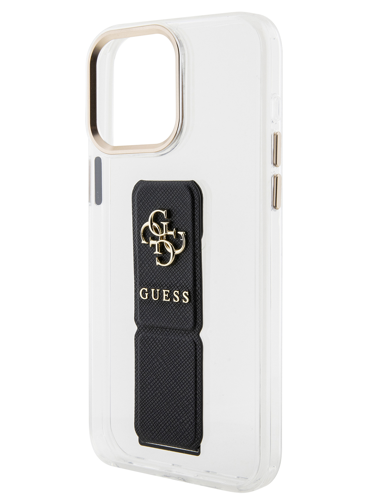 

Чехол Guess для iPhone 15 Pro с ремешком и функцией подставки 4G logo, прозрачный