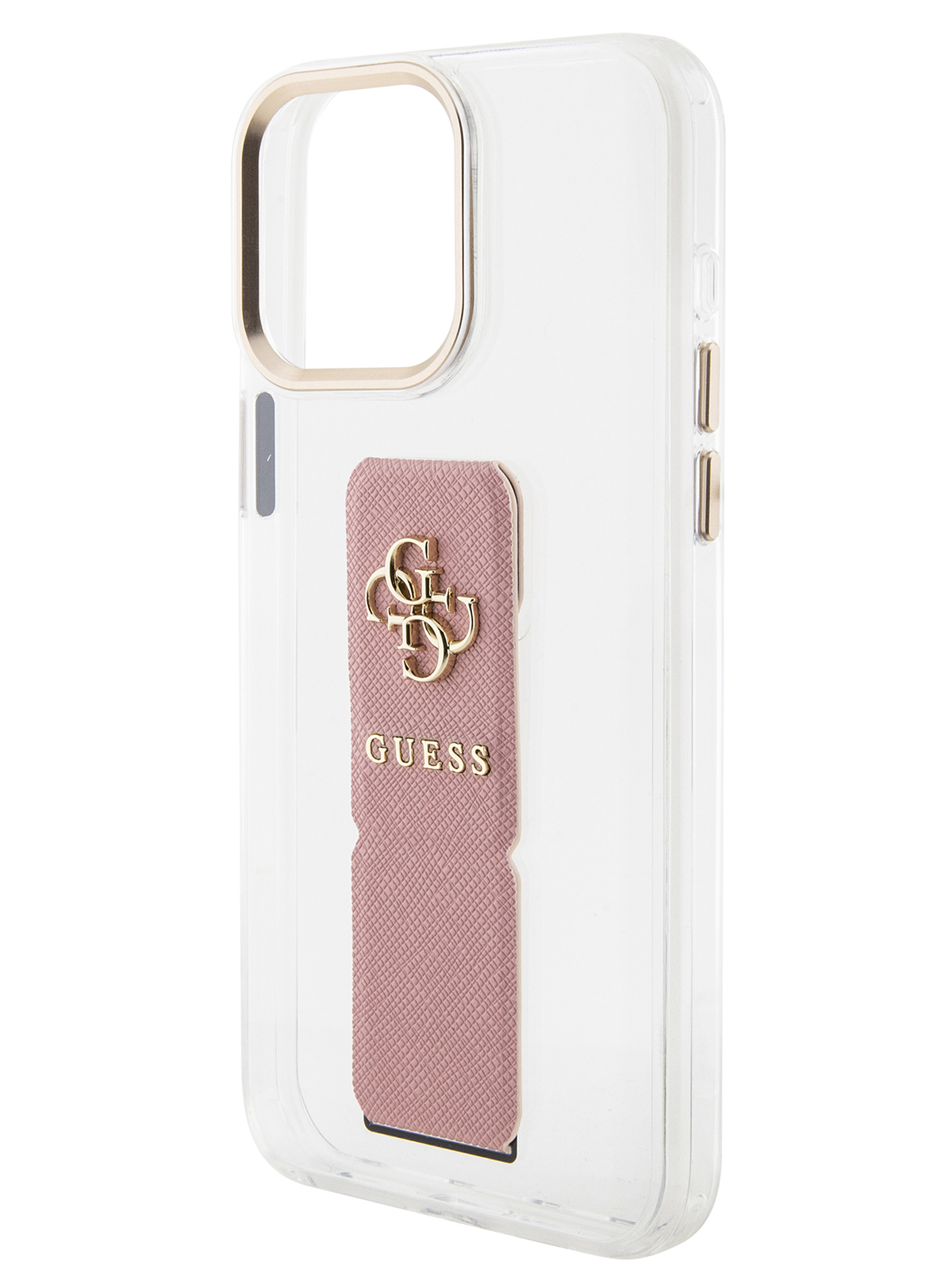 Чехол Guess для iPhone 15 Pro с ремешком из экокожи и функцией подставки, прозрачный